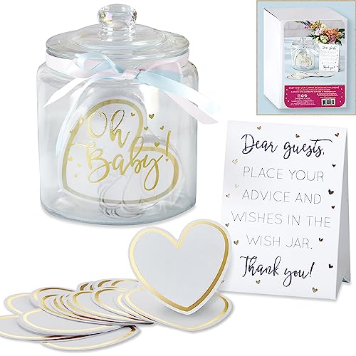 Kate Aspen Iridescent Baby Shower Decorations Wishes For The Baby Jar with 50 Heart Shaped Advice Cards Guest Book Iridescent Decor Oh Baby 0 belly baby and beyond
