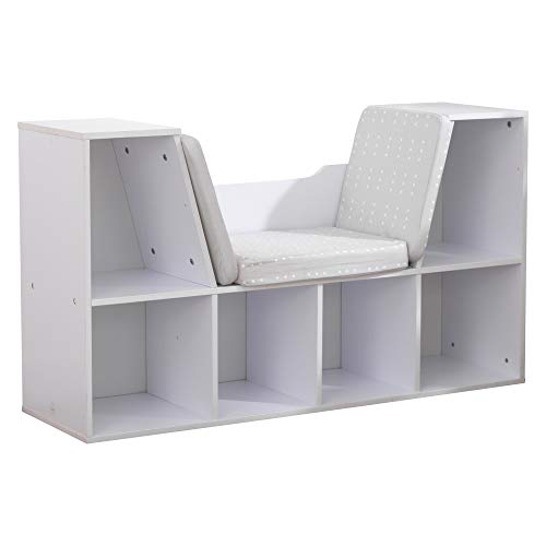KidKraft Wooden Bookcase with Reading Nook Storage and Gray Cushion White Gift for Ages 3 8 0 belly baby and beyond