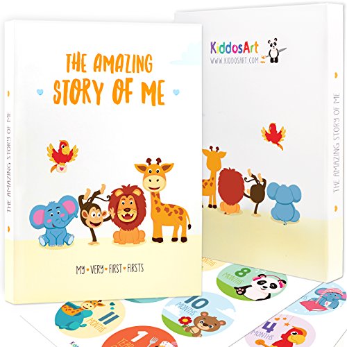 KiddosArt Baby Memory Book Keepsake Journal Scrapbook Photo Album Record Your Girl or Boy Memories and Milestones of the First 5 Years on 72 Beautiful Pages 12 Monthly Stickers Included 0 belly baby and beyond
