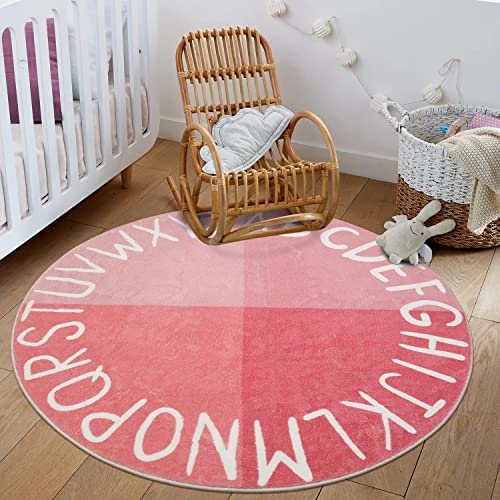 LIVEBOX Round ABC Rug for Baby GirlAlphabet Washable Rug Princess Nursery Rug for Toddlers RoomNon Slip Crawling Play Mat Circle Learning Carpet for Teen Girls Bedroom 47Pink 0 belly baby and beyond