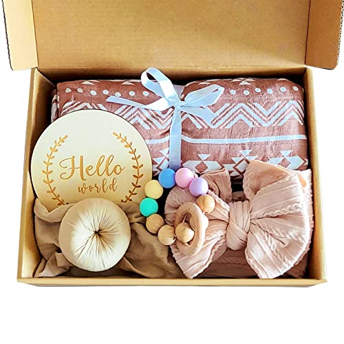 LUCOI Baby Gift Set for Newborn Baby Shower Gifts Newborn Gift Set for Baby Girl with Baby Blanket Baby Headbands Hair Bows Baby Teether Milestone Card Baby Girl Gifts Baby Welcome Box 0 belly baby and beyond
