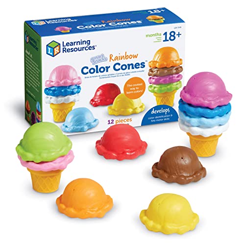 Learning Resources Smart Snacks Rainbow Color Cones 12 Pieces Ages 18 months Toddler Pretend Play Toys Fine Motor Skills Toys Preschool Learning Toys 0 belly baby and beyond