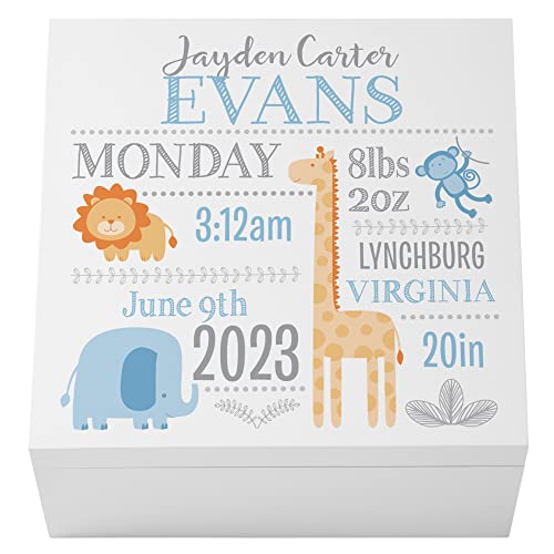 Lets Make Memories Personalized Babys First Keepsake Box Memento Storage Nursery Decor Blue with Orange 6 H x 12 Square 0 belly baby and beyond