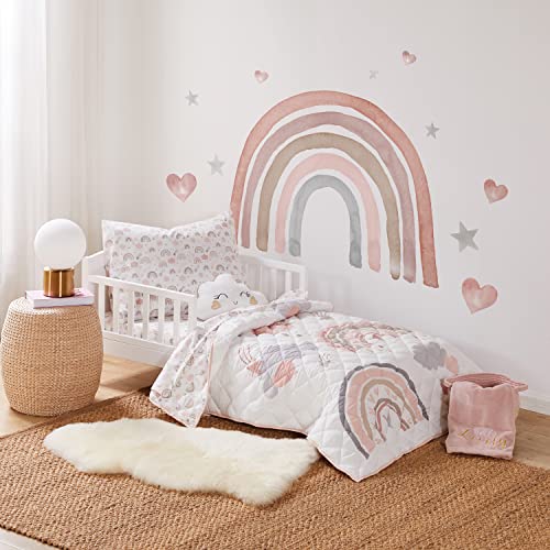 Levtex Baby Rainbow Dreams Toddler Bed Set Pink Grey Taupe Tan and Coral Rainbow Theme 5 Piece Set Quilt Fitted Sheet Flat Sheet Pillow Case Decorative Pilow 0 belly baby and beyond