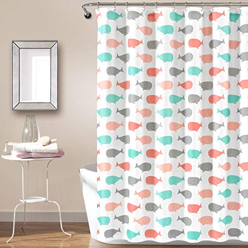 Lush Decor Whale Shower Curtain Fabric Ocean Fish Animal Print Design for Kids 72 x 72 Pink and Aqua 0 belly baby and beyond