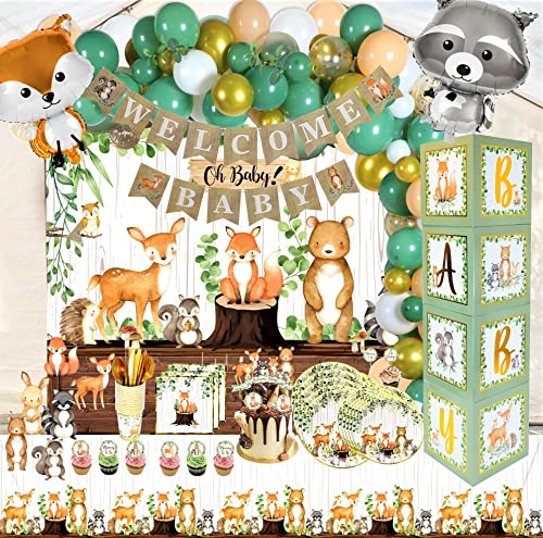 MEGA 257 Pc Woodland Baby Shower Decorations for Boy Or Girl Kit Gender Neutral Forest Animal Decor BABY boxes Banners Garland Balloons Cake Topper Tablecloth Creature Plates Napkins Straws Cups Ivy 0 belly baby and beyond