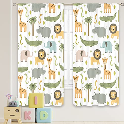 MESHELLY Nursery Safari Animals Curtains 42 W X 63H Inch Rod Pocket Baby Boy Kids Woodland Jungle Forest Lion Elephant Printed Curtains for Living Room Bedroom Window Drapes Fabric 2 Panels 0 belly baby and beyond