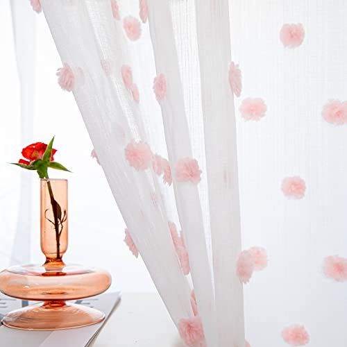 MYSKY HOME Pom Pom Sheer Curtains for Girls Bedroom Pink Curtains for Nursery 84 Inch Long Living Room Curtains 2 Panels Light Filtering Rod Pocket Shabby Chic Window Drapes 52 x 84 inch 0 belly baby and beyond