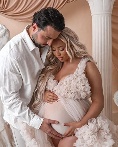 Maternity Dresses for Photoshoot Puffy Ruffles Pregnancy Tulle Robe Long Bridal Lingerie Bathgown Wedding Scarf 0 0 belly baby and beyond