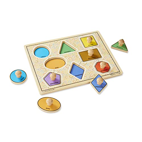 Melissa Doug Deluxe Jumbo Knob Wooden Puzzle Geometric Shapes 8 pcs Wooden Peg Chunky Baby Puzzle Preschool Learning Puzzle Wooden Puzzle Board For Toddlers Ages 1 0 belly baby and beyond