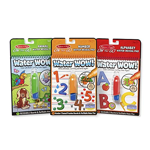 Melissa Doug On the Go Water Wow Water Reveal Activity Pads 3 pk Animals Alphabet Numbers 3 Pack Of Reusable No Mess Travel Activities For Kids 0 belly baby and beyond