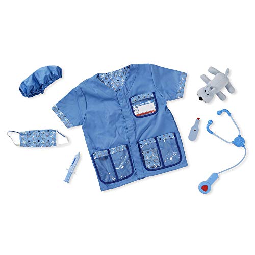 Melissa Doug Veterinarian Role Play Costume Set Frustration Free Packaging Kids Vet Costume Pretend Play Dress Up Blue Large 0 belly baby and beyond