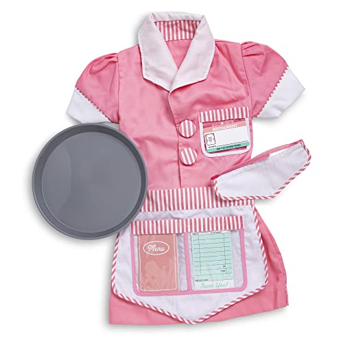 Melissa Doug Waitress Role Play Costume Set 7 pcs Includes Apron Order Pad Cap Pink 3 6 years 0 belly baby and beyond