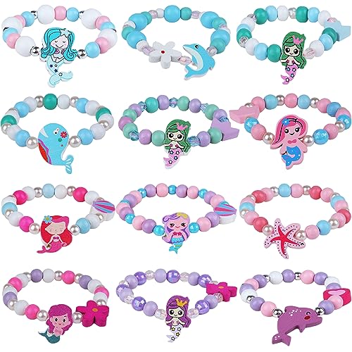 Mermaid Bracelets Girls Party Favors 12 Pack Little Girls Play Jewelry Gifts for Kids Toddlers Age 4 8 Cute Ocean Beaded Princess Friendship Bracelets Birthday Goodie Bag Stuffers Classroom Prizes 0 belly baby and beyond