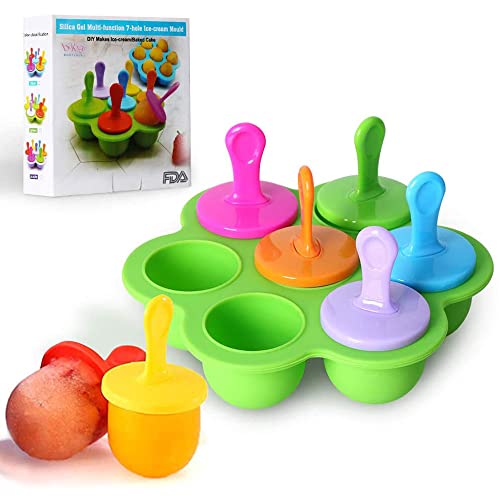 Mini Silicone Popsicle Mold 7 cavity DIY Ice Pop Mold with Colorful Plastic Sticks Popsicle Makers for Egg Bites Lollipop and Ice Cream Mould Baby Food Storage Container Non Stick Ice Cube Trays 0 belly baby and beyond