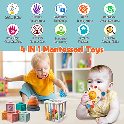 Montessori Baby Toys for Ages 6 18 Months Pull String Teether Stacking Blocks Sensory Shapes Colorful Storage Bin Infant Bath Time Fun 4 in 1 Toddlers Toy Gifts for 1 2 3 Year Old Boys Girls 0 0 belly baby and beyond