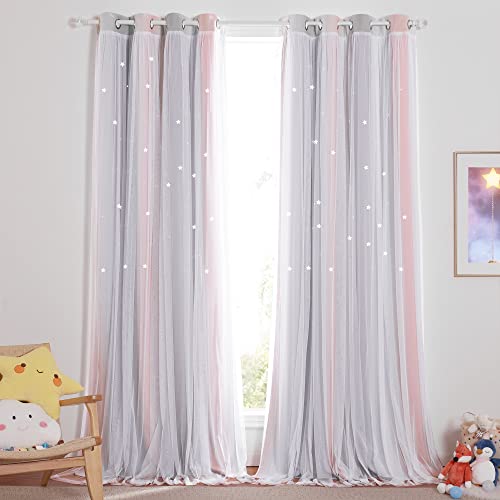 NICETOWN Kids Curtains for 84 inches Long Baby Room Decor Thermal Insulated Stylish White Sheer x Twinkle Star Blackout Drapes for Boys Girls Nursery 2 Pieces Pink Grey Tie Backs Included 0 belly baby and beyond
