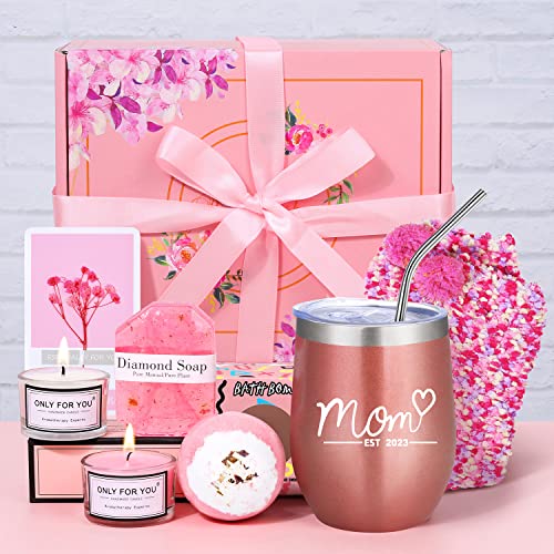 New Mom Gifts for Women After Birth Mom Est2023 First Time Expecting Mom Postpartum Relaxing Gifts Spa Basket Pregnancy Gifts for New Mommy Mom to Be Gift 0 belly baby and beyond