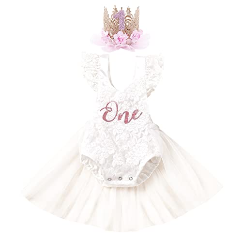 ODASDO Baby Girls First Birthday Cake Smash Outfit Lace Romper Tutu Tulle Dress with Headband 2pcs Clothes Set 0 belly baby and beyond