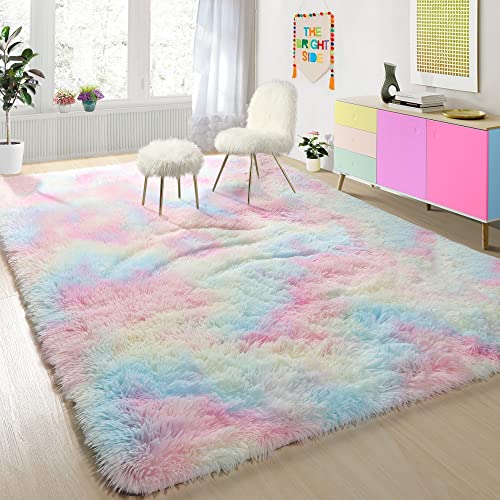 PAGISOFE Fluffy Soft Plush Area Rugs for Girls BedroomShaggy Rugs for Kids PlayroomKawaii Princess Fuzzy Rugs for Nursery Baby ToddlerCute Clorful Room Decor for Teenage4x6Rainbow 0 belly baby and beyond