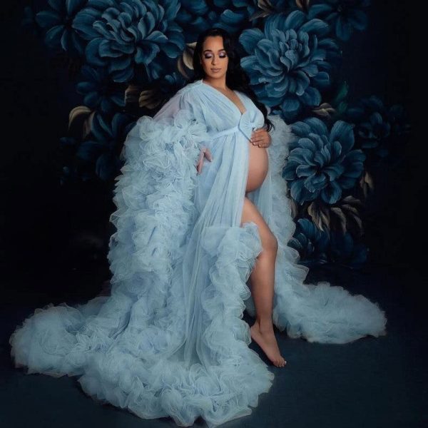 PRESEOSSA Fluffy Tulle Maternity Photoshoot Sheer Bridal Lingerie Bathgown Old Hollywood Robe Wedding Scarf 0 2 belly baby and beyond