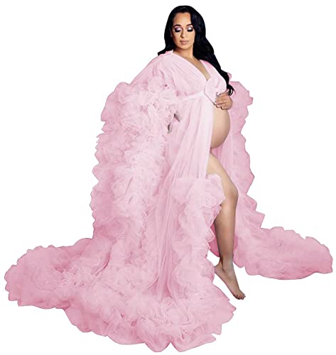 PRESEOSSA Fluffy Tulle Maternity Photoshoot Sheer Bridal Lingerie Bathgown Old Hollywood Robe Wedding Scarf 0 belly baby and beyond