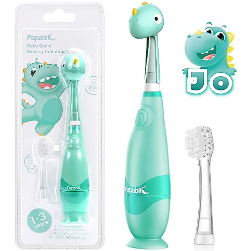 Papablic Toddler Sonic Electric Toothbrush for Ages 1 3 Years Baby Electric Toothbrush with Cute Dino Cover and Smart LED Timer 2 Brush Heads Jo 0 belly baby and beyond