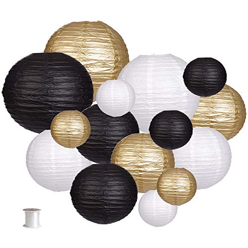 Paper Lanterns Decorative Party Supplies for Wedding Graduation Anniversary Birthday Party Decorations BlackGoldWhite 15pcs 0 belly baby and beyond