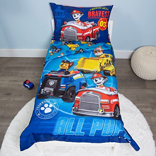 Paw Patrol Calling All Pups 4 Piece Toddler Bedding Set Includes Quilted Comforter Fitted Sheet Top Sheet and Pillow Case for Boys Bed Blue 0 belly baby and beyond