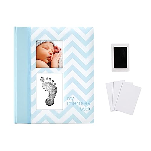 Pearhead First 5 Years Chevron Baby Memory Book with Clean Touch Baby Safe Ink Pad to Make Babys Hand or Footprint Included Blue 0 belly baby and beyond