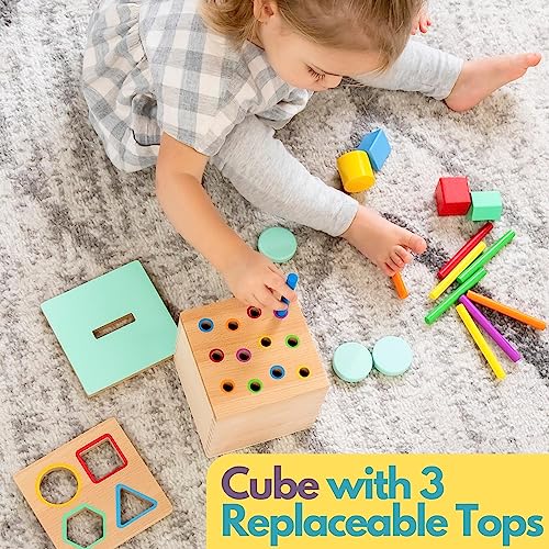 Pidoko Kids Montessori Toys for 1 Year Old Wooden Object Permanence Box Coin Drop Color and Shape Sorter Top Baby Toys 12 18 Months 1st Birthday Gifts Boy Girl Learning Toys for 1 Year Old 0 1 belly baby and beyond