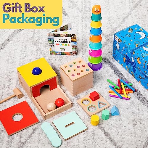 Pidoko Kids Montessori Toys for 1 Year Old Wooden Object Permanence Box Coin Drop Color and Shape Sorter Top Baby Toys 12 18 Months 1st Birthday Gifts Boy Girl Learning Toys for 1 Year Old 0 3 belly baby and beyond