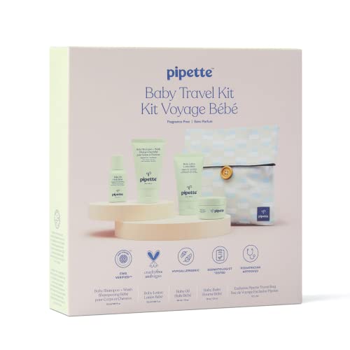 Pipette Baby Travel Kit New Packaging Trial Size Toiletries Baby Gift Set Hypoallergenic Free of Synthetic Fragrances Cruelty Free 4 Products Travel Pouch 0 belly baby and beyond