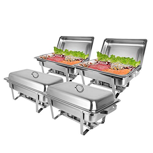 ROVSUN 8 Qt 4 Pack Full Size Stainless Steel Chafing Dishes Buffet Set Silver Rectangular Catering Chafer Warmer Set with Trays Pan Lid Folding Frame for Kitchen Party Banquet Dining 0 belly baby and beyond