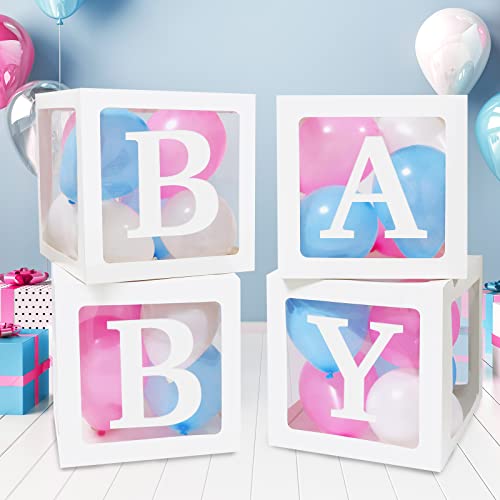 RUBFAC Baby Boxes with 41 Letters and 36 Balloons 4pcs Clear Balloon Boxes for Baby Shower Gender Reveal Girl Boy Blocks Birthday Party Decorations 0 belly baby and beyond