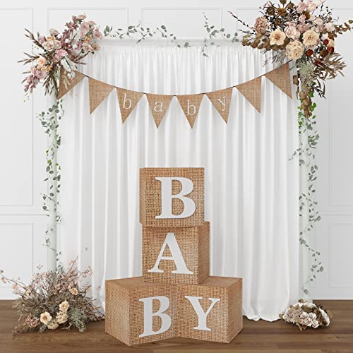 RUBFAC Baby Boxes with Letters for Baby Shower 4pcs Rustic Farmhouse Style Balloon Boxes with Burlap Grain for Birthday Gender Reveal Decoration Backdrop Photo Props 0 belly baby and beyond
