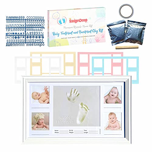 ReignDrop Keepsake Frame Clay Kit Newborn Baby Handprint Kit Complete Baby Hand and Foot Imprint Kit Customizable Memory Footprint Frame 0 belly baby and beyond
