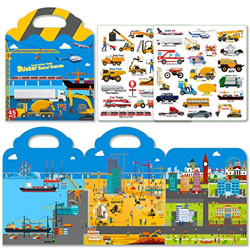 Reusable Sticker Book for Kids 2 445pcs Vehicles Cars 3D Jelly Stickers Toddlers Activity Book for Boys Girls Road Trip Toddler Airplane Train Travel Essentials Toy 0 belly baby and beyond