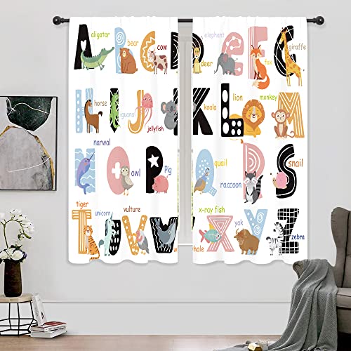 Riyidecor Kids ABC Alphabet Curtains Colorful Cartoon Animal Educational Lovely Funny Learning Tool Child Rod Pocket for Baby Boys and Girls Bedroom Living Room Treatment Fabric 2 Panels 42Wx63H Inch 0 belly baby and beyond