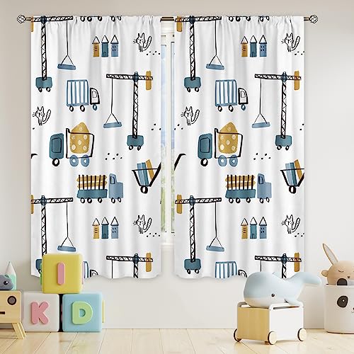 Riyidecor Kids Construction Curtains Boys Cartoon Truck Excavator Tractor Cute Funny Child Cat Rod Pocket Lovely Digger Toddler Nursery Bedroom Living Room Treatment Fabric 2 Panels 42Wx63H Inch 0 belly baby and beyond