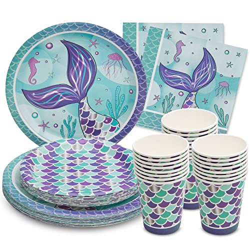 Royal Bluebonnet Mermaid Party Supplies Service for 24 Mermaid Party Plates 7 9 Inch Paper Napkins and Party Cups Disposable Little Mermaid Birthday Decorations Mermaid Baby Shower Supplies 0 belly baby and beyond