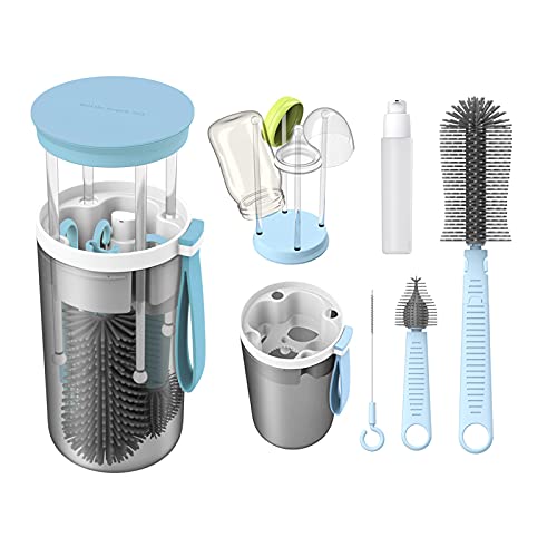 Rrwin Baby Bottle BrushTodder Nursing Bottle Silicone Brush Travel Set with Nipple Cleaner and Drying Rack Blue 0 belly baby and beyond