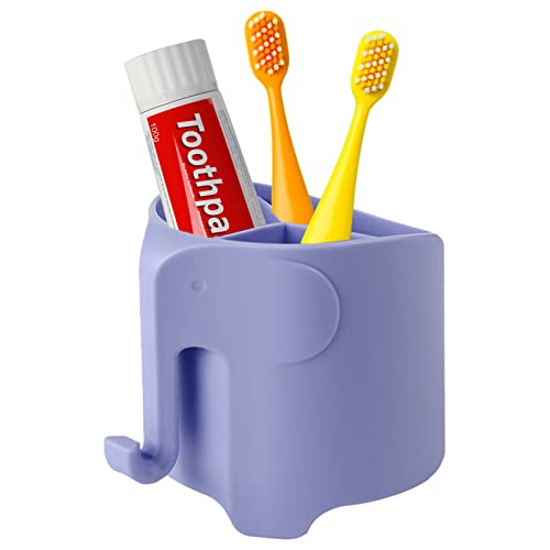 RyanLemon Elephant Toothbrush Holder for Kids Suction Cup Electric Toothbrush and Toothpaste Holder for Toddler Easy Clean 3 Slots with Hanging Towels or Bath Ball for Bathroom VanitySinkPurple 0 belly baby and beyond