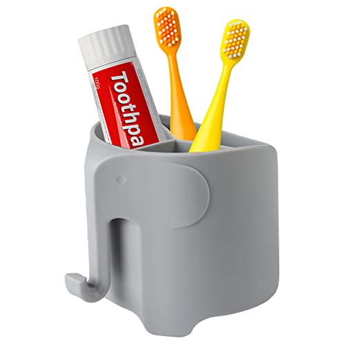 RyanLemon Elephant Toothbrush Holder for Kids Toddler Suction Cup Electric Toothbrush Holder 3 Slots and 1 Hook for Hanging Bath BallsGrey 0 belly baby and beyond