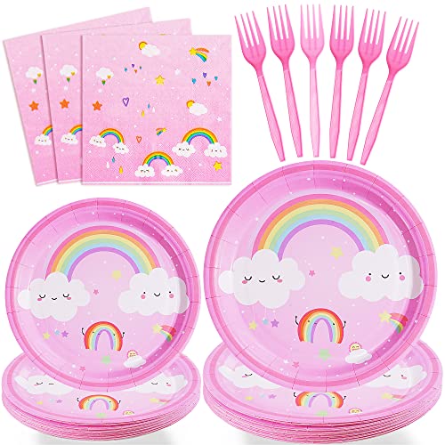 SCIONE 96 Pcs Rainbow Plates and Napkins Party Supplies Rainbow Themed Birthday Party Dinnerware Set Decorations Serves 24 0 belly baby and beyond