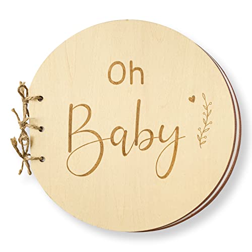 STOFINITY Baby Shower Guest Book Alternatives Baby Shower Sign in Guest Book Baby Shower Book Guest for Girl Boy Oh Baby Guest Advice Book with Blank Pages Wood Guestbook Keepsake Gift for Mom 0 belly baby and beyond