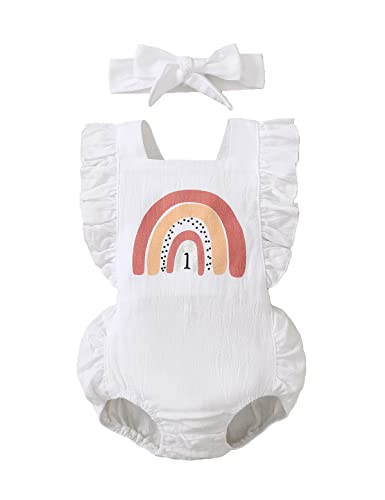 Shalofer Baby Girl First Birthday Outfit 1st Birthday Bodysuit with Headband 0 2 belly baby and beyond