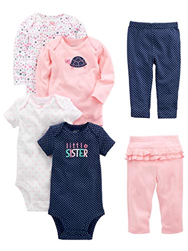 Simple Joys by Carters Baby Girls 6 Piece Bodysuits Short and Long Sleeve and Pants Set 0 belly baby and beyond