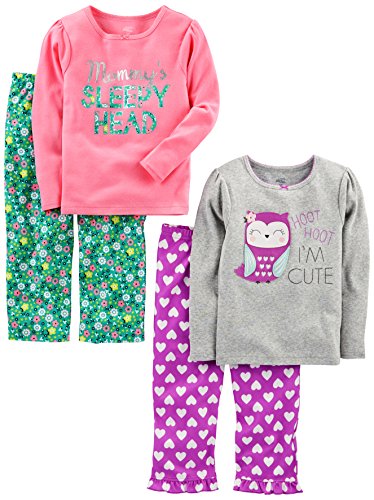 Simple Joys by Carters Girls and Toddlers 4 Piece Pajama Set Cotton Top Fleece Bottom 0 belly baby and beyond