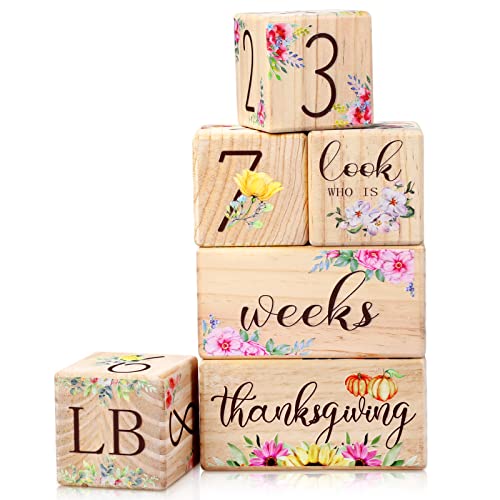 Sintuff 6 Pcs Baby Monthly Milestone Blocks Set Flower Natural Wooden Newborn Age Blocks with Week Month Year Grade Day Baby Age Photo Props for Girls Boys Baby Shower Birthday Gift Decor 0 belly baby and beyond